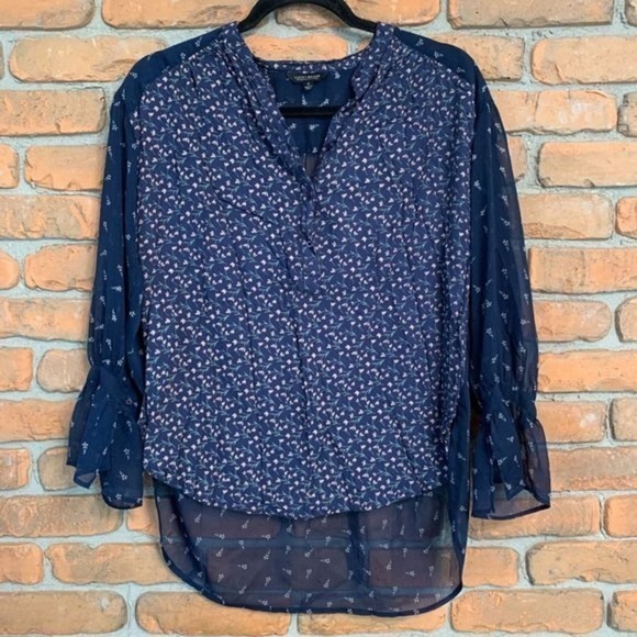 Lucky Brand Women's Boho‎ Mix Print Floral Button Down Blouse Blue - Size S - Picture 1 of 5
